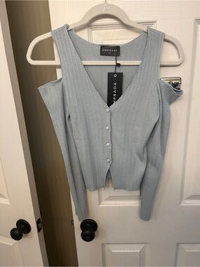 Emprada Light Blue Button Front Cutout Ribbed Knit Cardigan size S NWT
